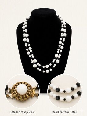 Vintage Two-Strand Black & White Art Deco Style Necklace